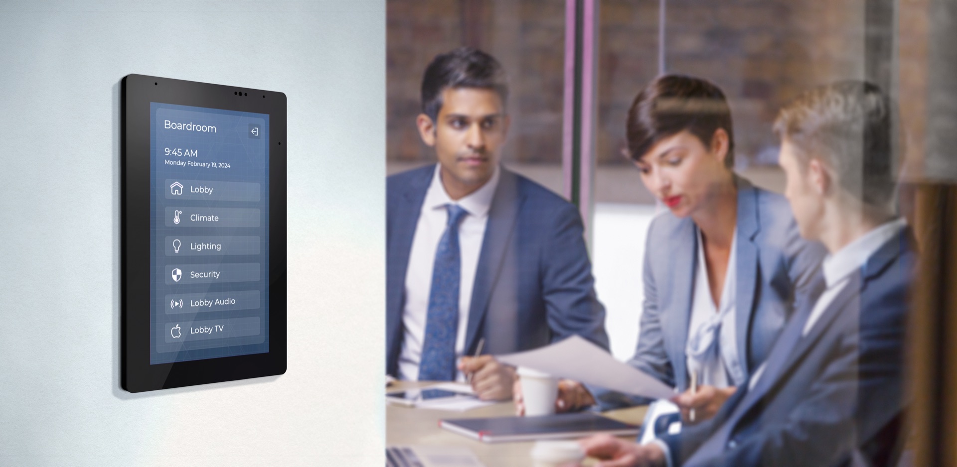 Close-up of RTI control system in a modern office