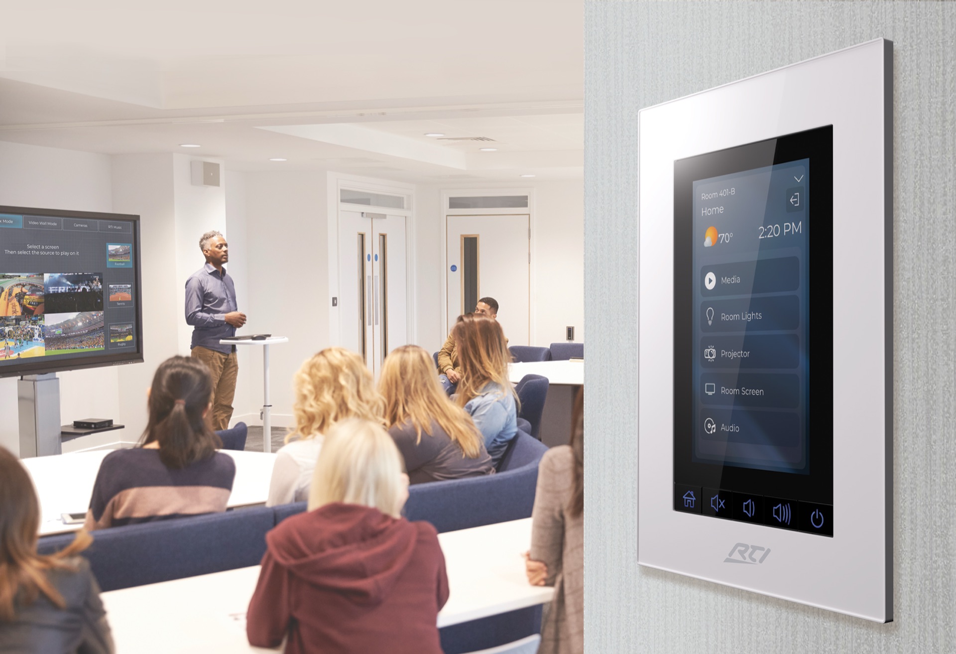 RTI KX4 in-wall controller installed in a classroom environment